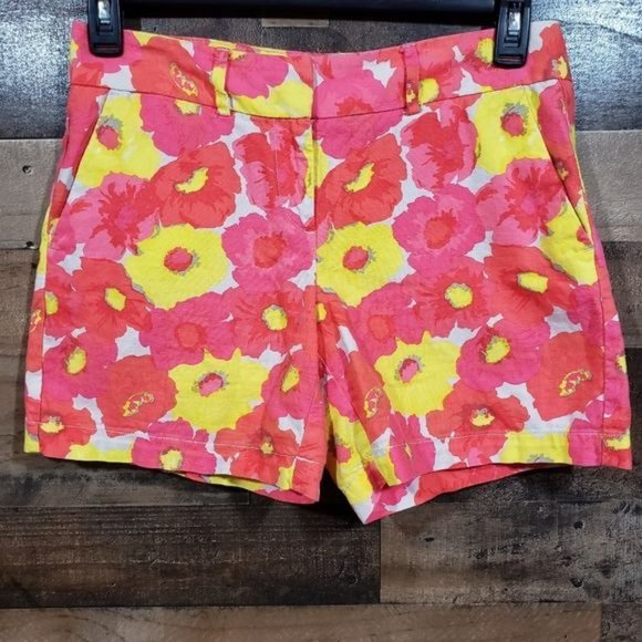 LOFT coral & yellow floral linen blend floral print shorts woman's size 2 - Picture 3 of 9